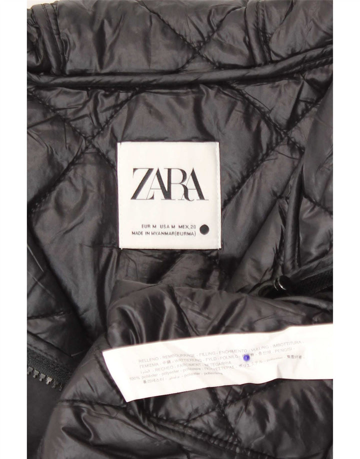 Gilet trapuntato con cappuccio da donna Zara UK 14 medio poliestere nero