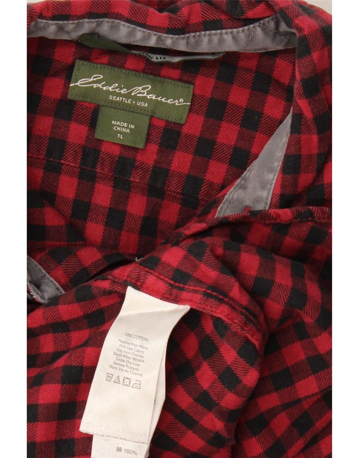 EDDIE BAUER Camicia alta da uomo in flanella di cotone a quadretti rossi grandi