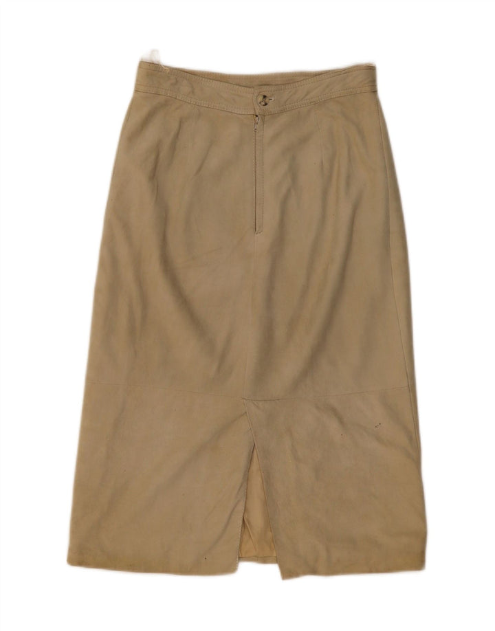 VINTAGE Womens Suede Midi Skirt W28 Medium  Beige Leather