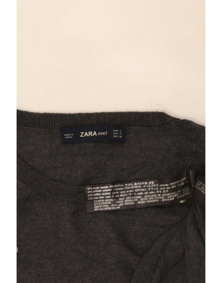 Maglione maglione girocollo da donna Zara UK 10 piccolo grigio modal