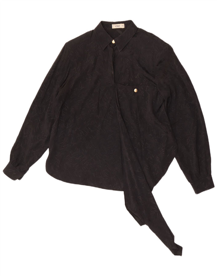 Top camicetta a maniche lunghe da donna vintage IT 44 medio nero geometrico