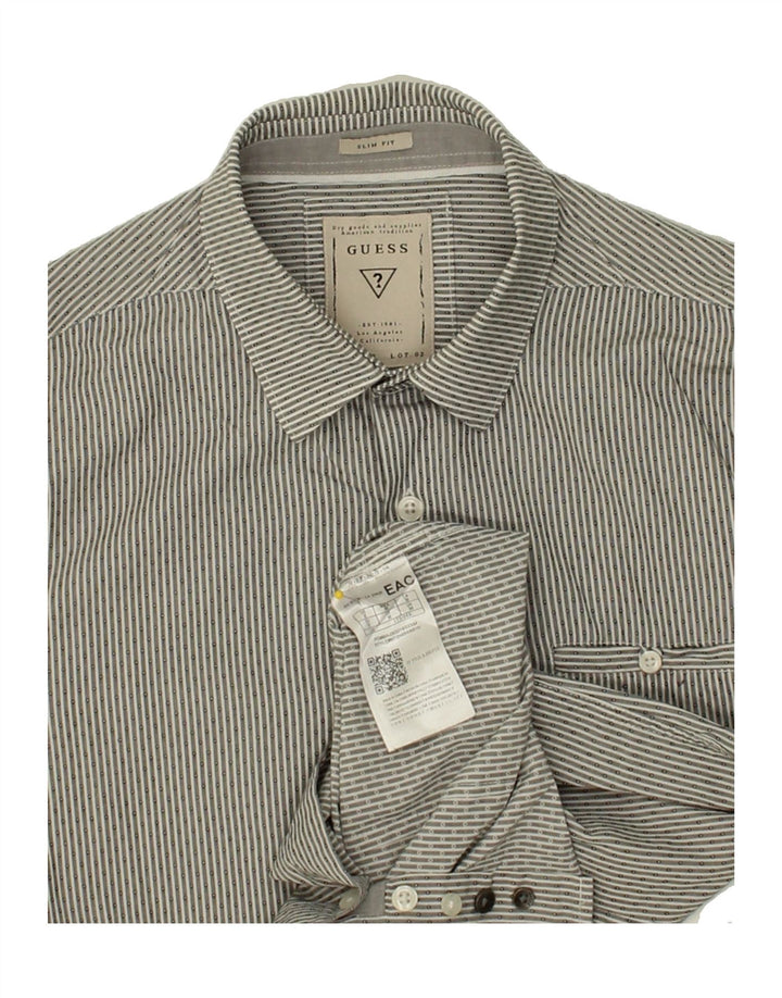 GUESS Mens Slim Fit Shirt Medium Grey Striped Cotton Vintage Guess and Second-Hand Guess from Messina Hembry 