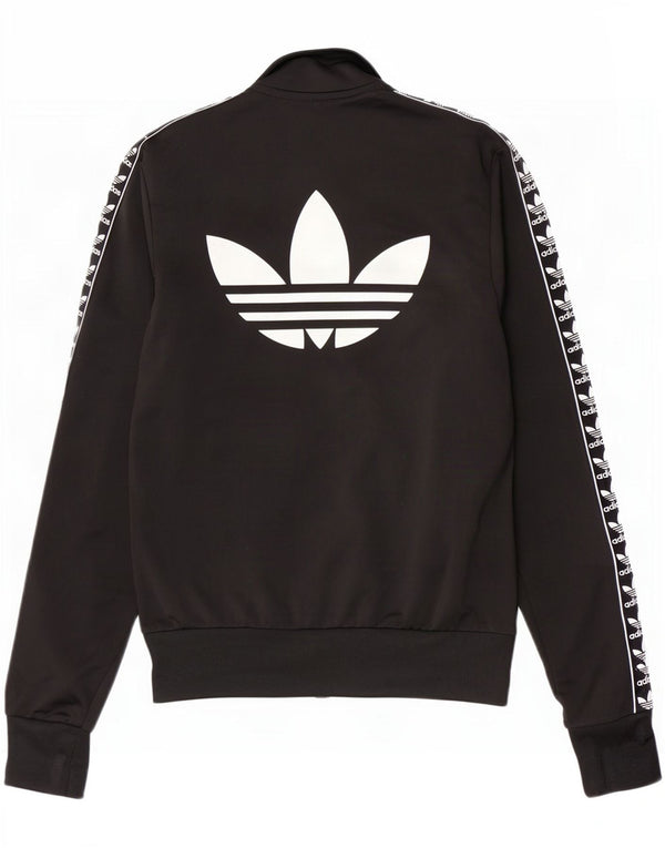 Adidas Womens Graphic Tracksuit Top Jacket UK 10 Small Black Polyester