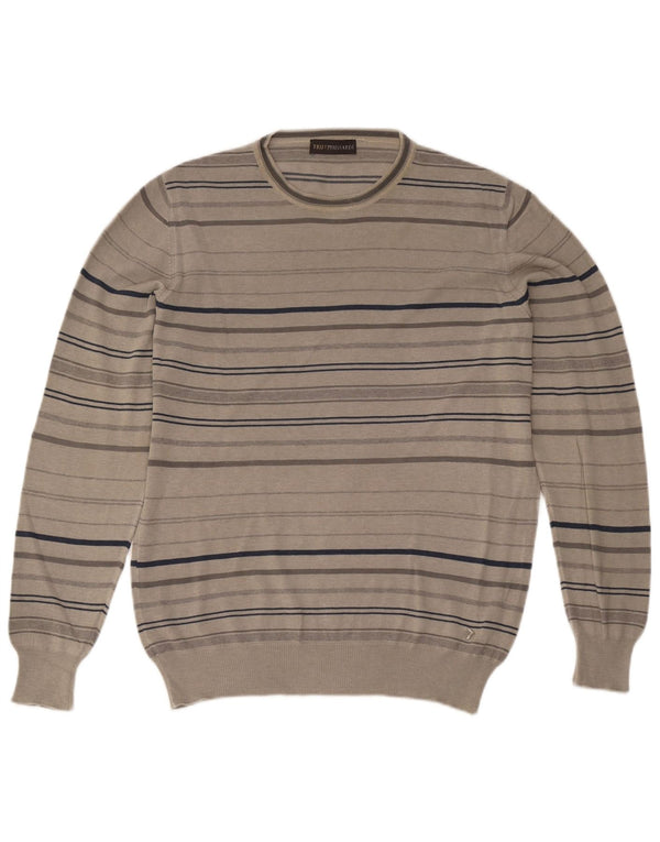 Maglione Trussardi Uomo Girocollo Maglia Large in Cotone Grigio a Righe