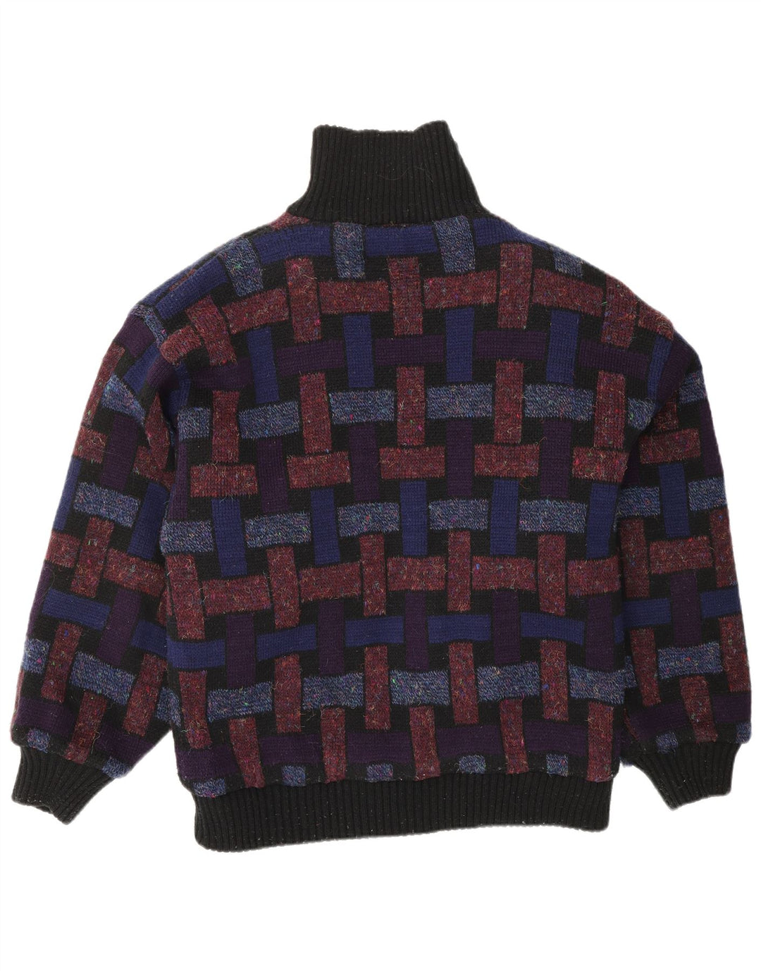 Maglione cardigan da uomo VINTAGE grande geometrico multicolore