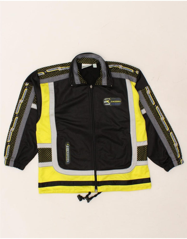 DIADORA Boys Graphic Tracksuit Top Jacket 11-12 Years Black Colourblock Vintage Diadora and Second-Hand Diadora from Messina Hembry 
