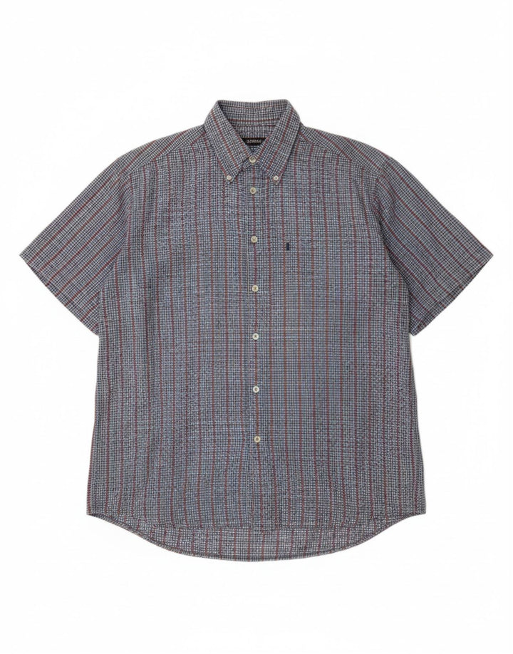 LERROS Mens Short Sleeve Shirt Medium Blue Check Classic