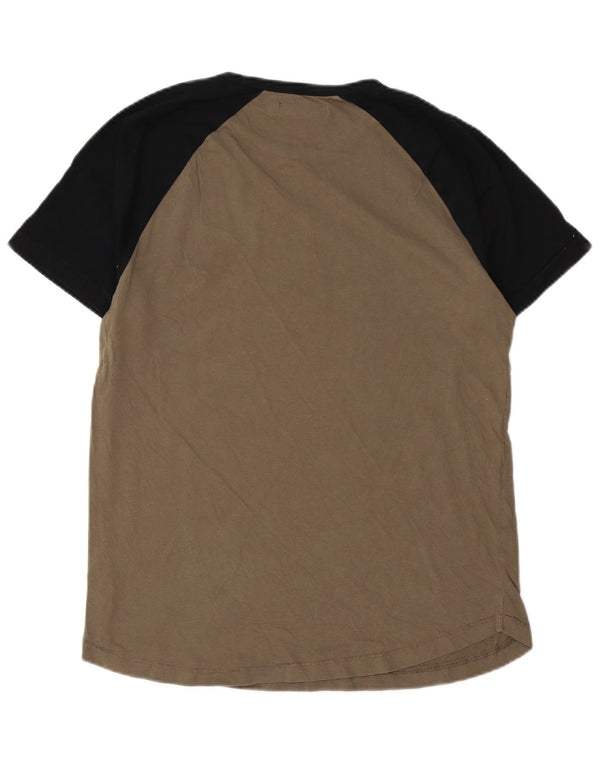 French Connection Mens Fcuk T-Shirt Top Large Khaki Colourblock Cotton