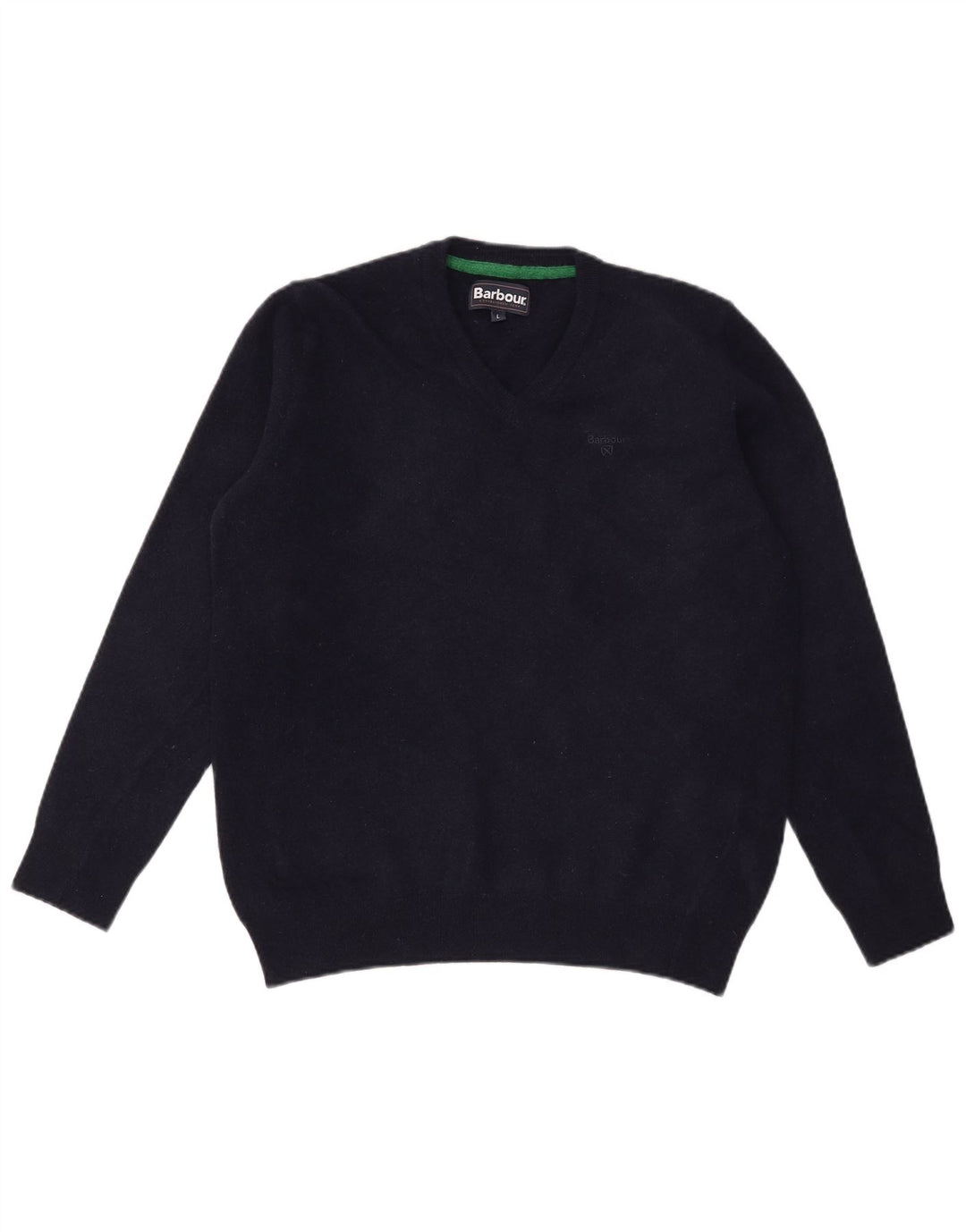 Barbour Maglione con scollo a V da uomo, grande, in lana blu navy