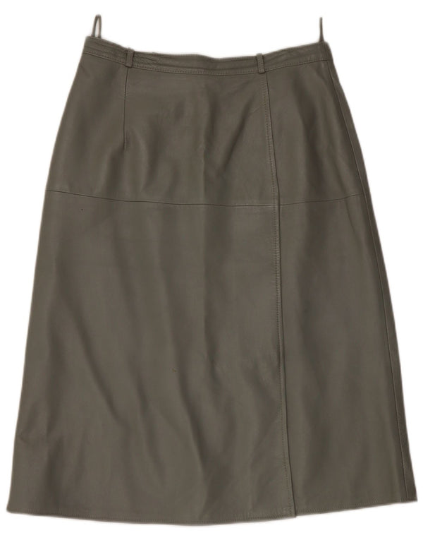 Gonna in pelle a vita alta da donna vintage IT 46 grande W28 kaki