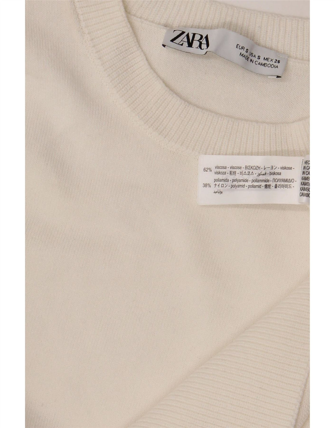 Maglione girocollo da donna Zara UK 10 piccolo in viscosa bianca