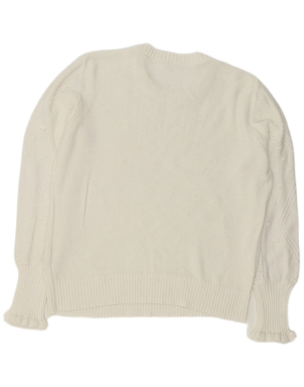 Vintage Womens Crew Neck Jumper Sweater UK 18 XL White Argyle/Diamond