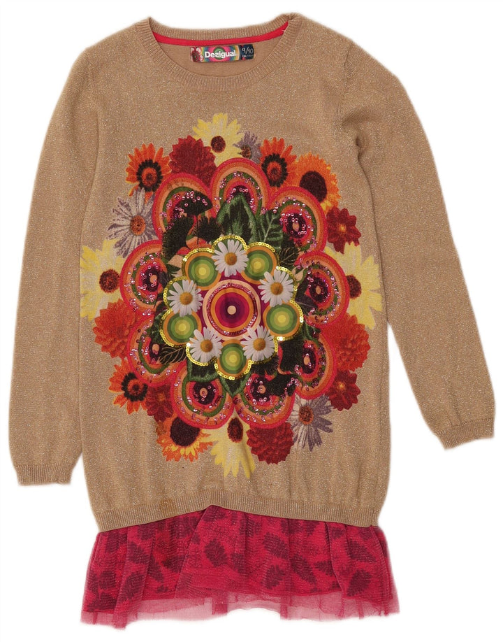 DESIGUAL Vestito maglione grafico per ragazze 9-10 anni in cotone floreale beige
