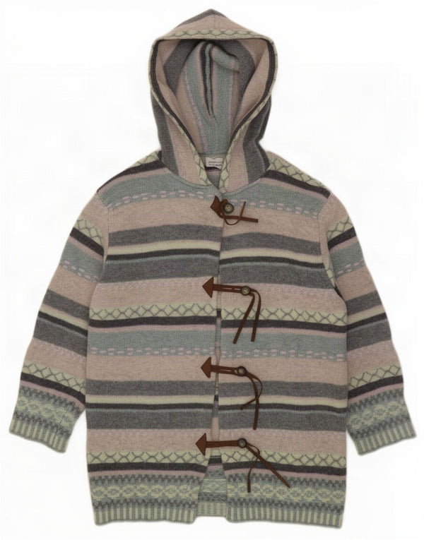 Maglione cardigan con cappuccio lungo da donna Benetton UK 16 Large Green Striped