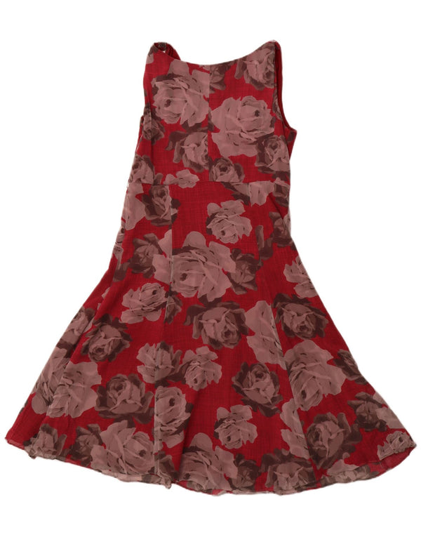 HOBBS Womens Sleeveless A-Line Dress UK 12 Medium Pink Floral Silk