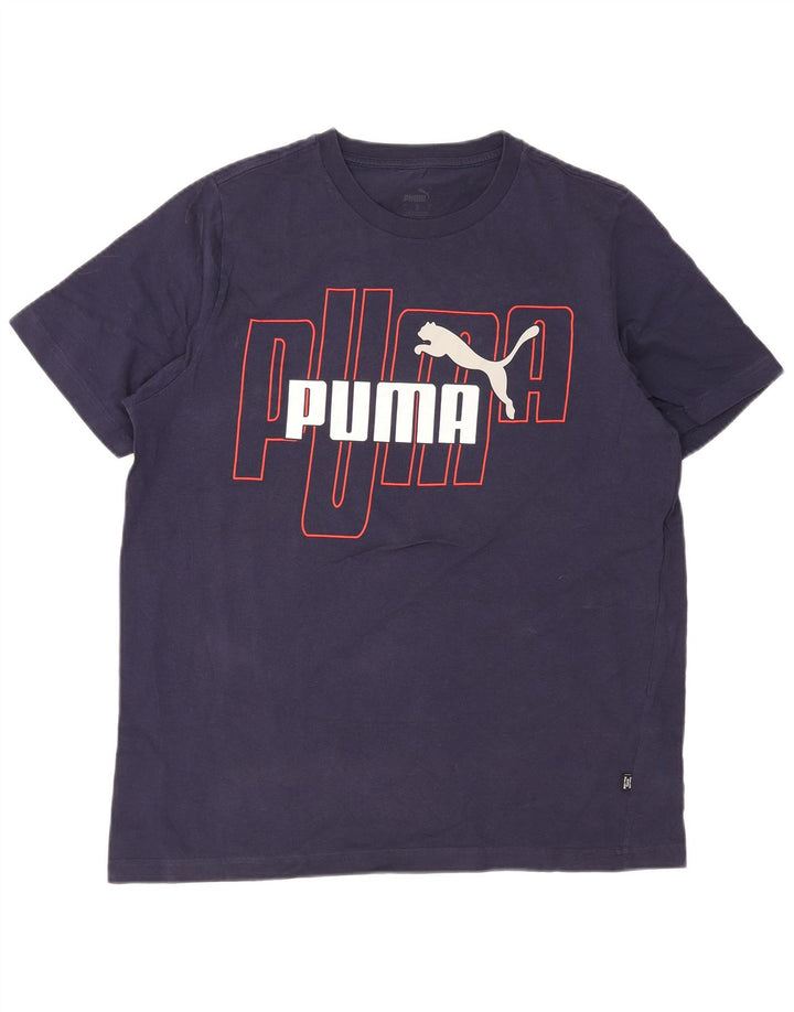 T-shirt grafica da uomo Puma Top Large in cotone blu navy