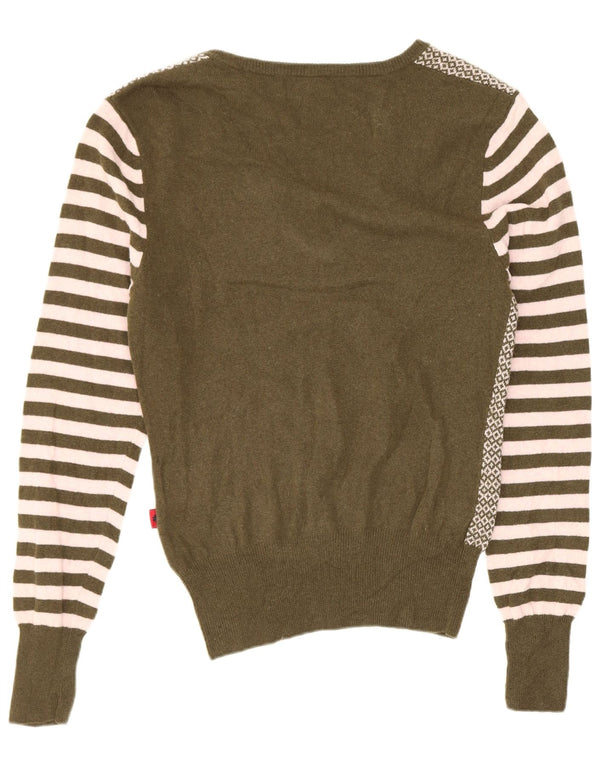Maglione Kappa da donna con scollo a V UK 14 Large Green Colourblock in lana