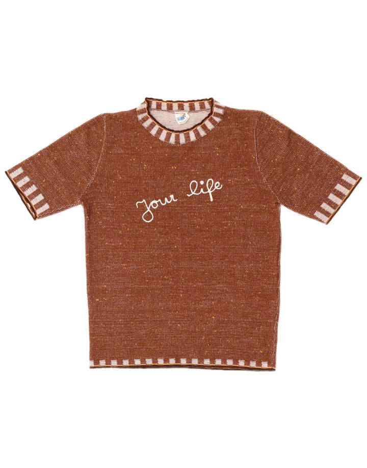 Top camicetta grafica da donna vintage IT 44 Poliacrilico a righe marrone medio