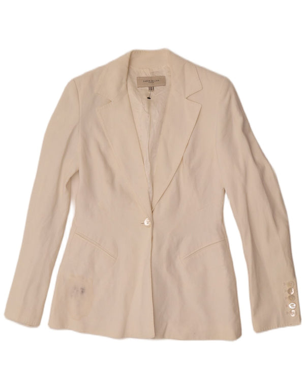 Karen Millen Womens 1 Button Blazer Jacket UK 12 Medium Off White Acetate