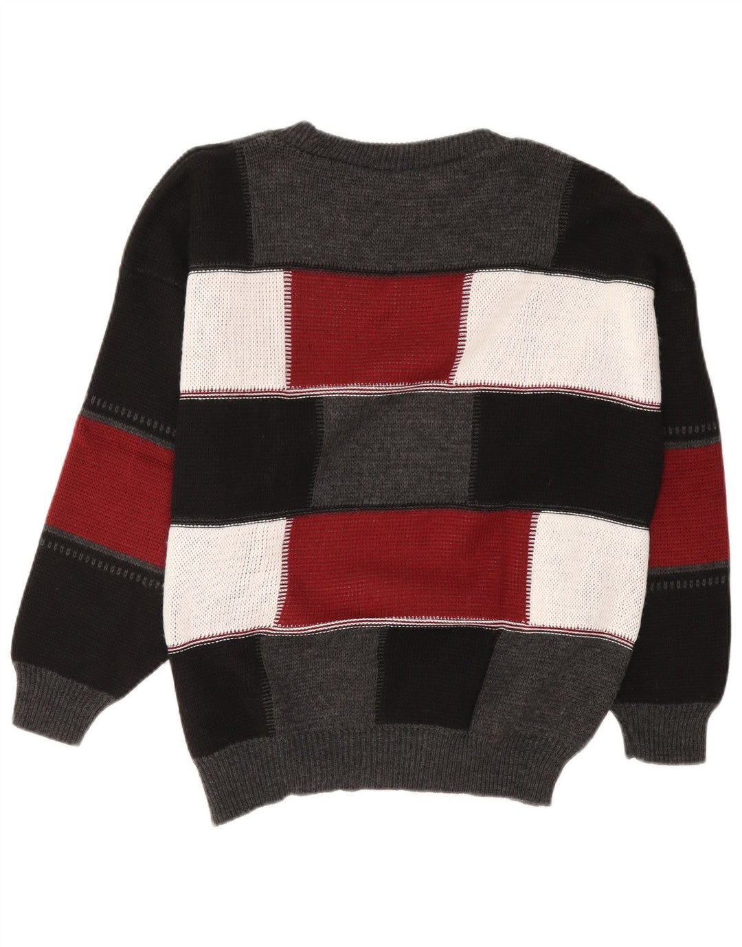Maglione da uomo VINTAGE con scollo a barchetta, grande, in acrilico color block nero