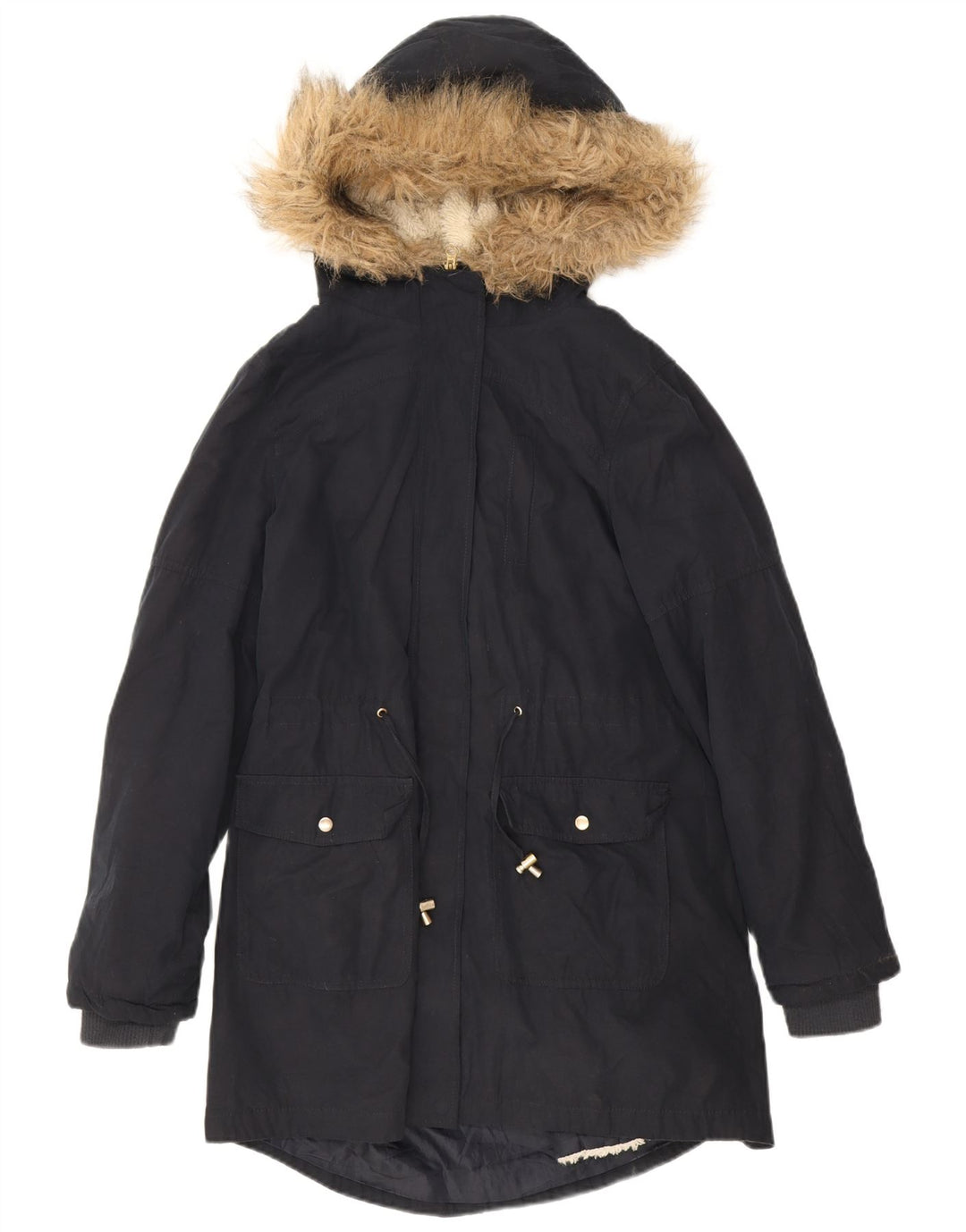Giacca parka oversize in sherpa con cappuccio da donna Oasis UK 10 piccola blu navy