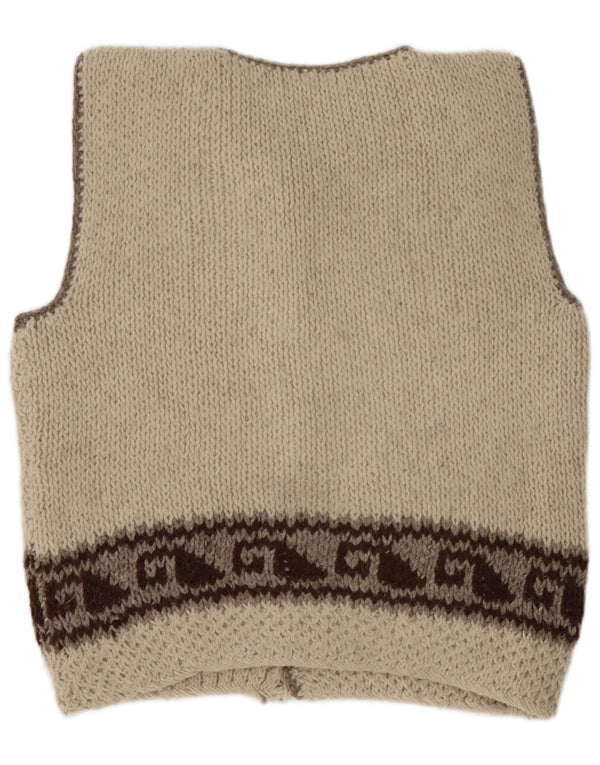 Maglione cardigan senza maniche vintage da uomo grande beige Fair Isle