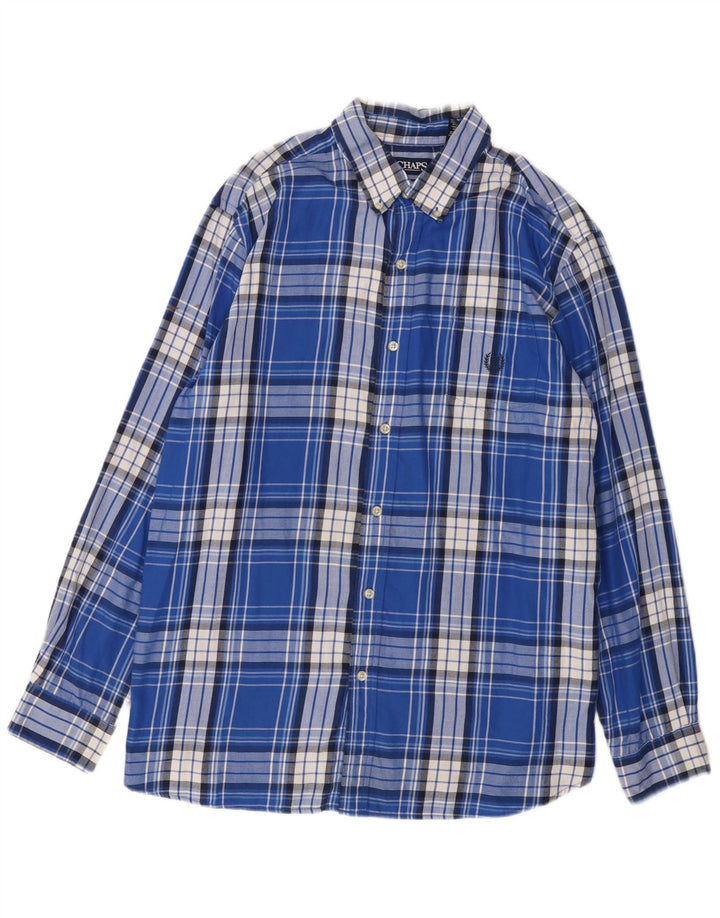 Chaps Camicia da uomo in flanella XL in cotone a quadri blu