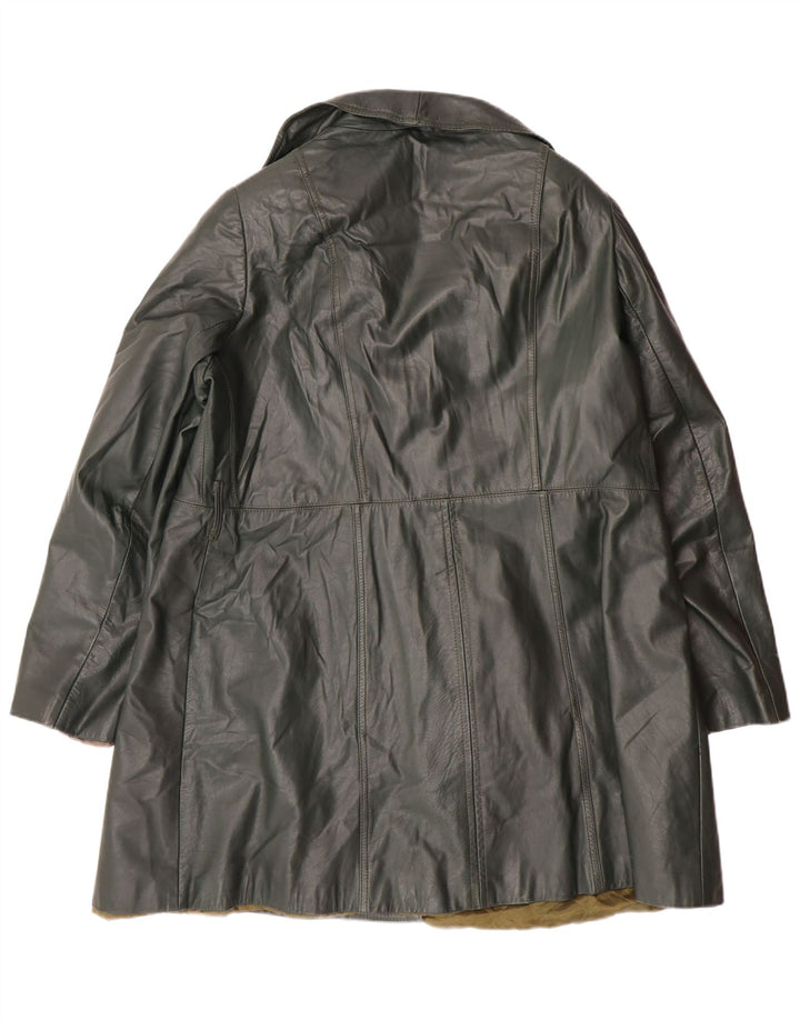 Cappotto in pelle doppio petto vintage da donna UK 18 XL Verde