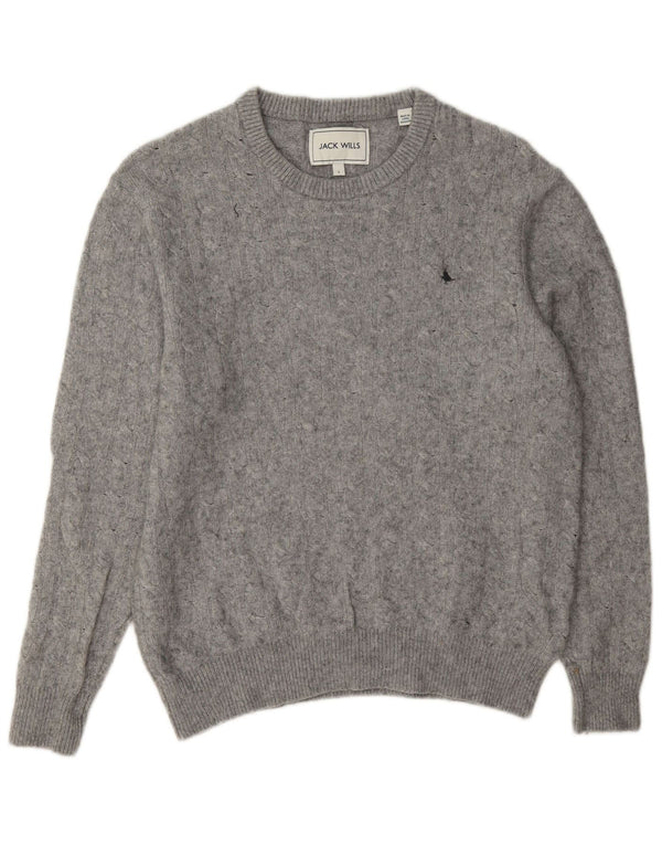 Maglione maglione girocollo da donna Jack Wills UK 14 grande lana grigia
