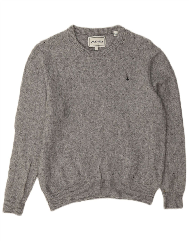 Maglione maglione girocollo da donna Jack Wills UK 14 grande lana grigia