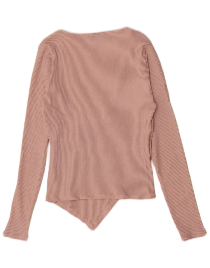 Topshop Donna Crop Top Manica Lunga UK 12 Cotone Rosa Medio