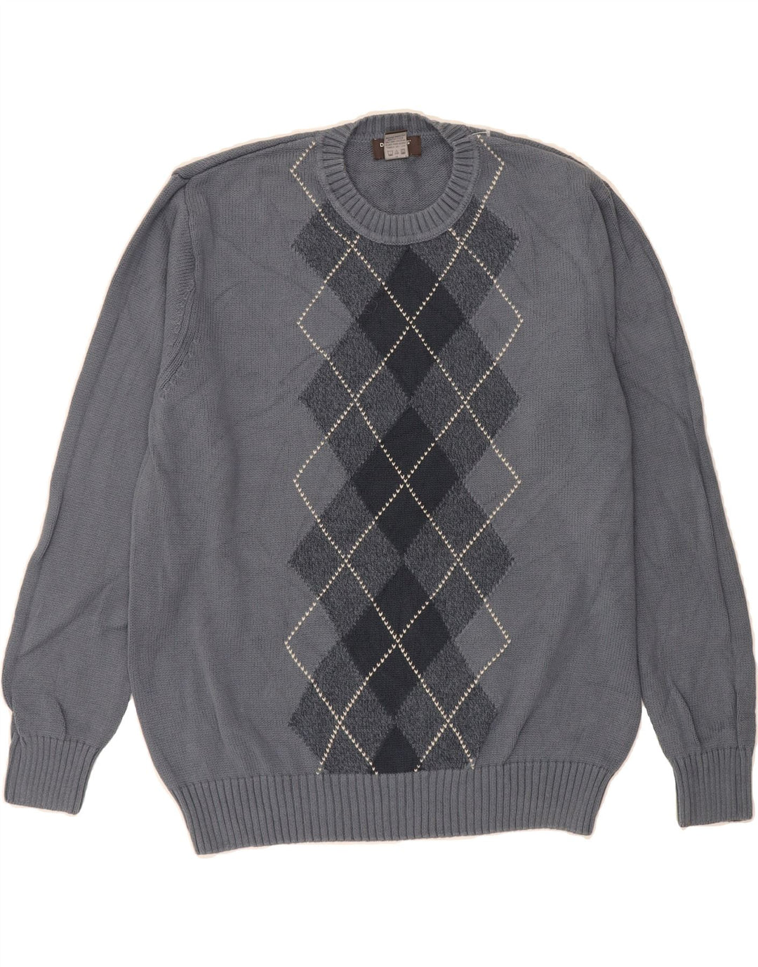 DOCKERS Mens Crew Neck Jumper Sweater Large Grey Argyle/Diamond Cotton Vintage Dockers and Second-Hand Dockers from Messina Hembry 