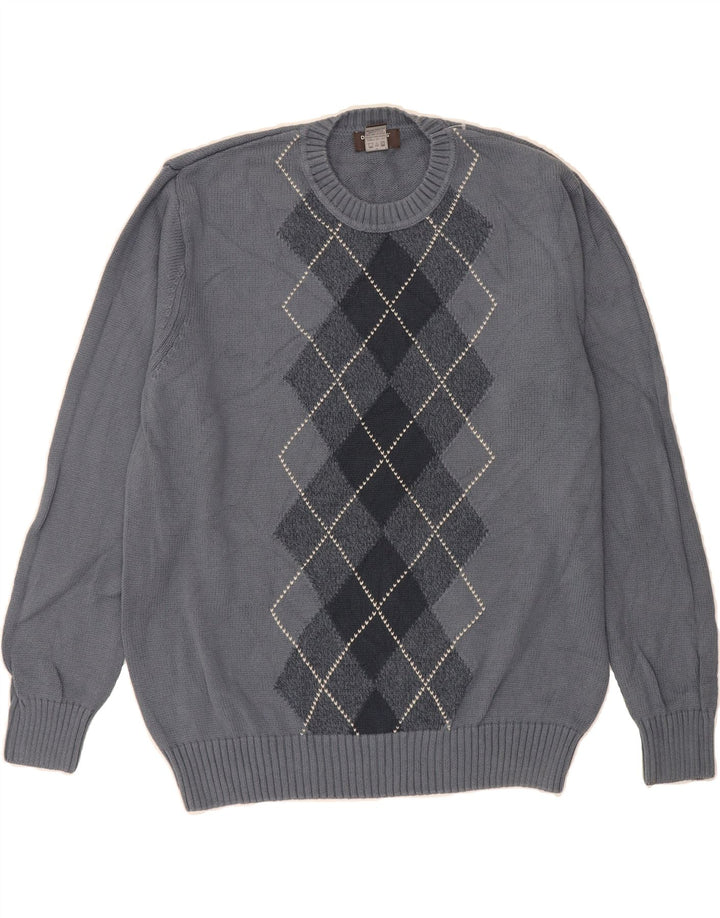 DOCKERS Mens Crew Neck Jumper Sweater Large Grey Argyle/Diamond Cotton Vintage Dockers and Second-Hand Dockers from Messina Hembry 