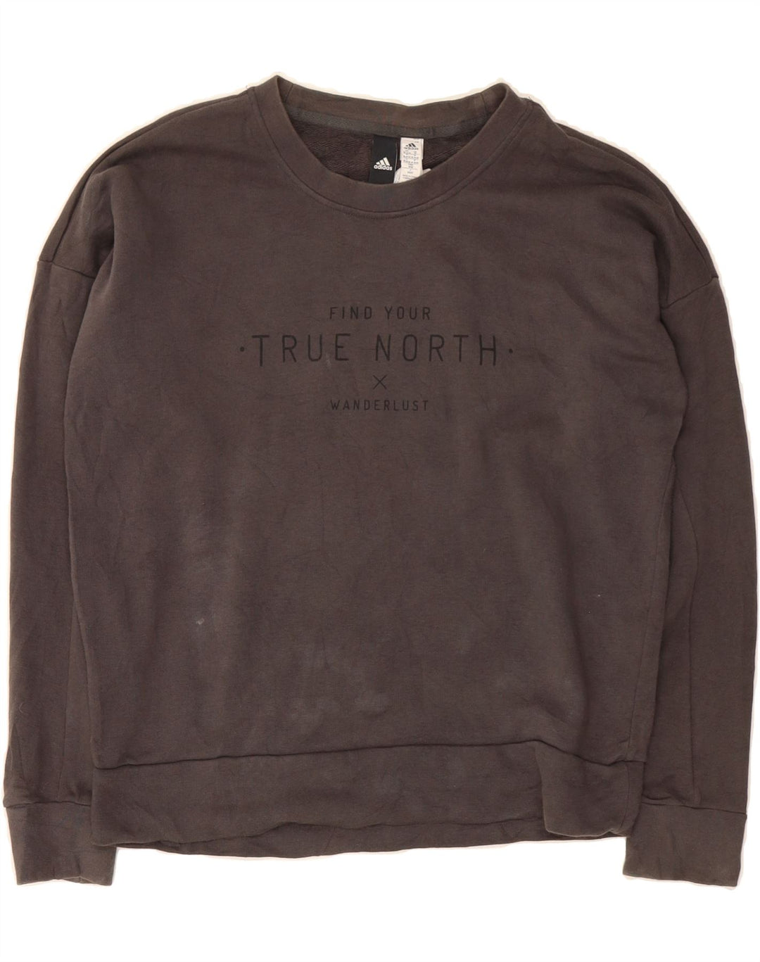 ADIDAS Womens Graphic Sweatshirt Jumper UK 12/14 Medium Grey Cotton Vintage Adidas and Second-Hand Adidas from Messina Hembry 