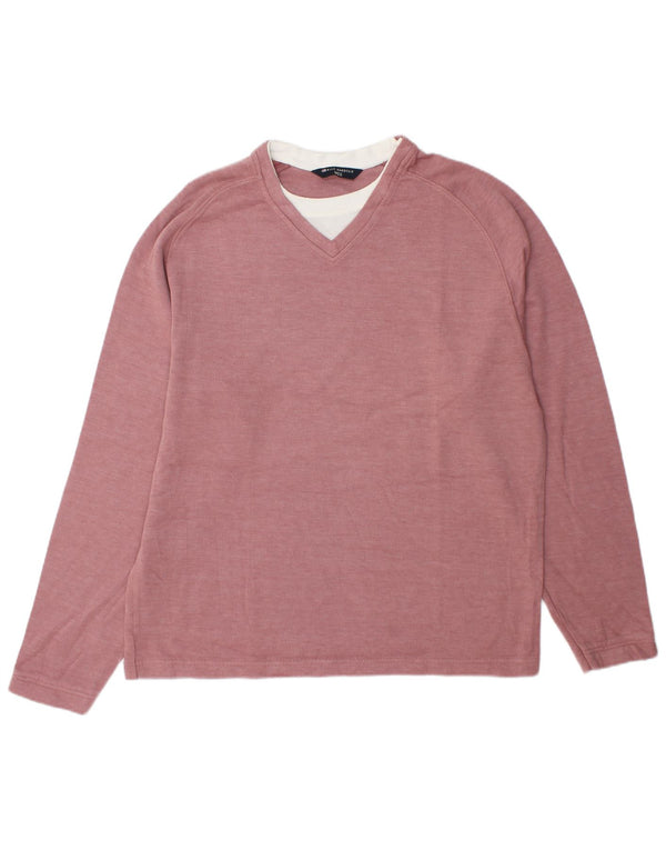 Marks & Spencer Top da uomo blu Harbour a maniche lunghe in cotone bordeaux medio
