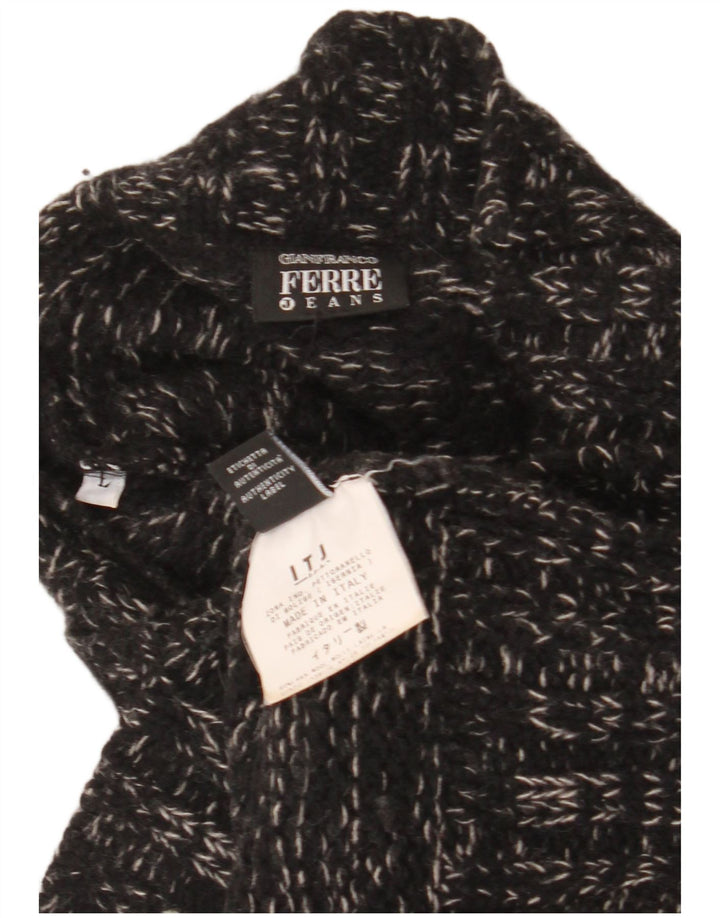 Gianfranco Ferre Maglione da uomo con collo alto e maglione grande nero screziato