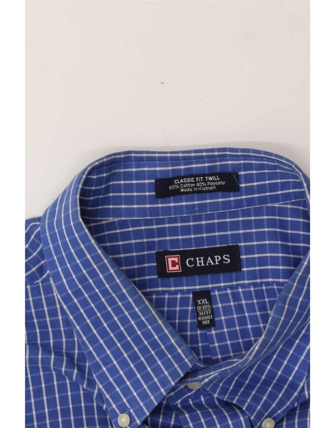 CHAPS Mens Classic Fit Shirt Size 18-18 1/2 2XL Blue Check Cotton Vintage Chaps and Second-Hand Chaps from Messina Hembry 