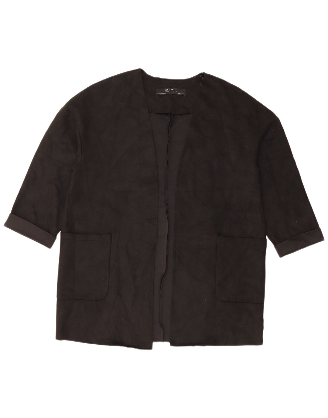 Giacca blazer aperta oversize con maniche a 3/4 Zara da donna UK 6 XS poliestere nero