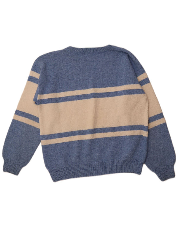 Maglione da uomo VINTAGE con scollo a V grande blocco colore blu