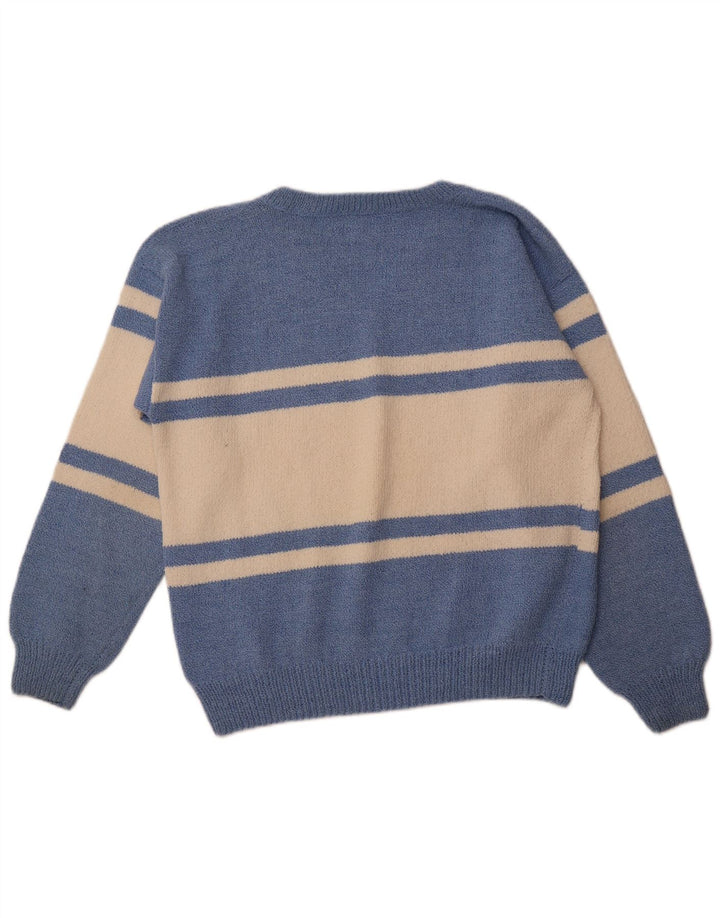 Maglione da uomo VINTAGE con scollo a V grande blocco colore blu