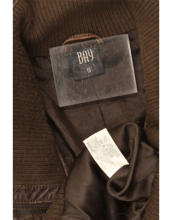 Giacca in pelle corta da donna BAY UK 16 grande in pelle marrone