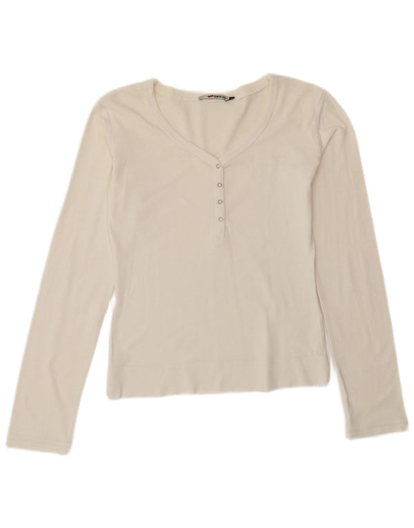 Gas Womens Top Long Sleeve UK 12 Medium Off White Cotton