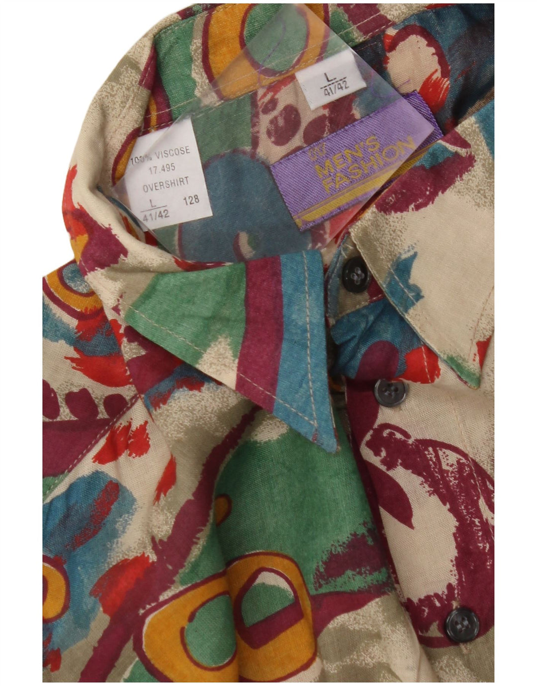 Camicia da uomo con motivo astratto VINTAGE taglia 41/42 grande in viscosa multicolore