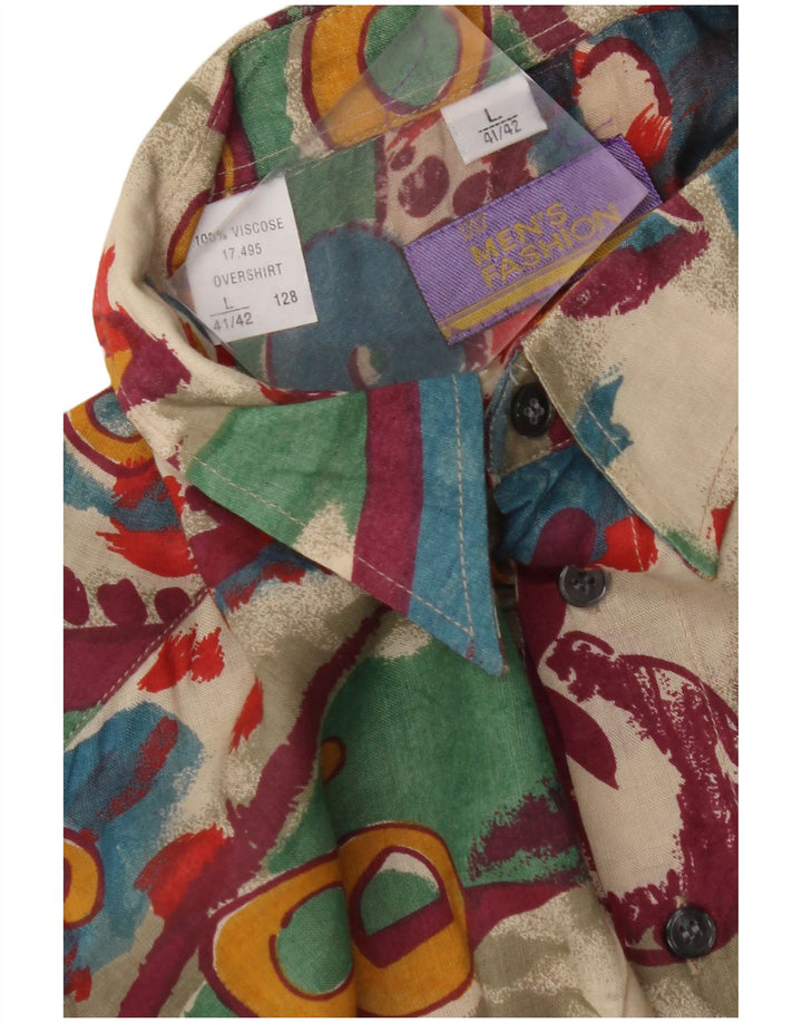 Camicia da uomo con motivo astratto VINTAGE taglia 41/42 grande in viscosa multicolore