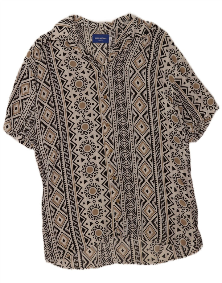 Camicia a maniche corte da uomo Jack & Jones Small in viscosa geometrica bianca