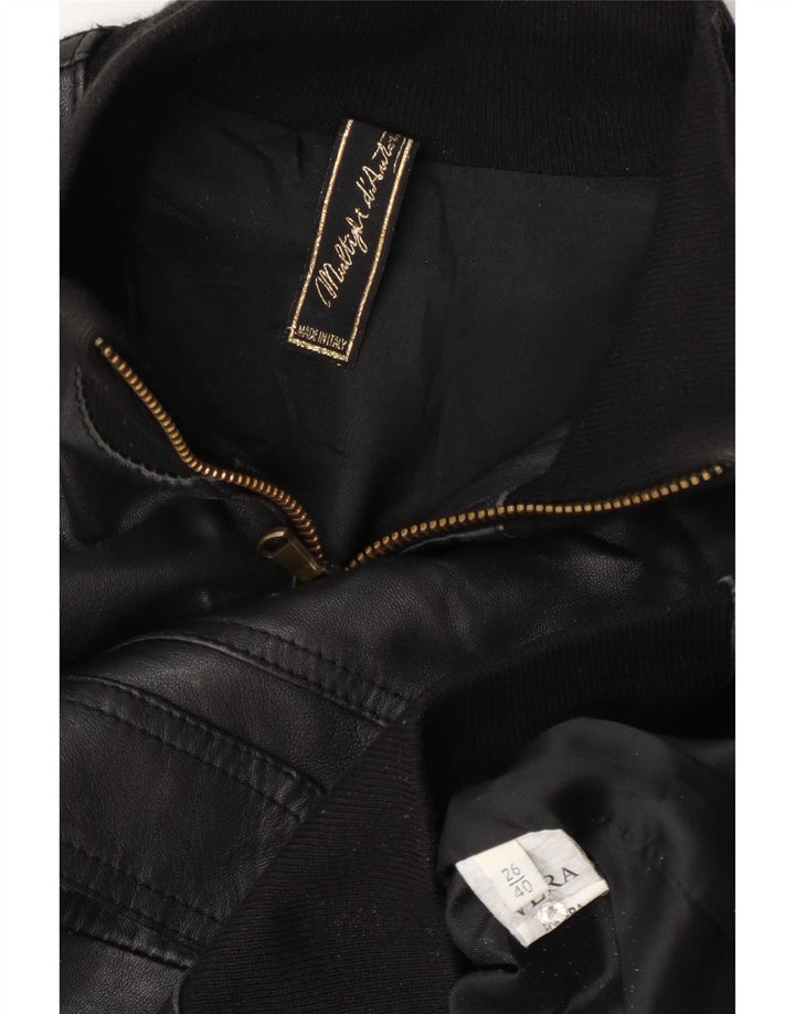 Giacca in pelle corta da donna vintage IT 40 piccola nera