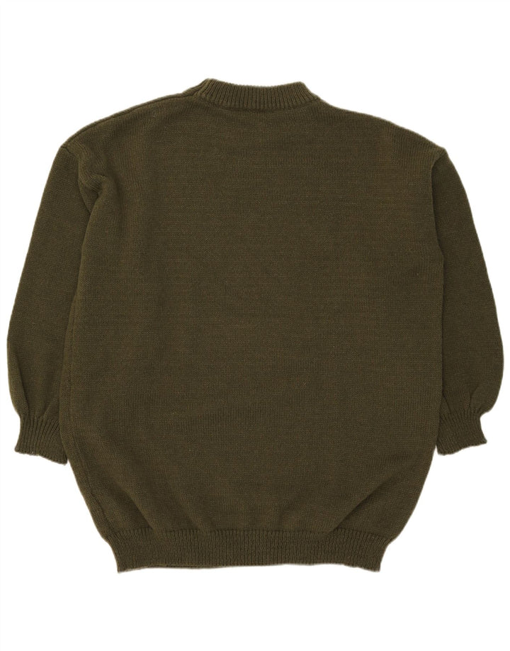 Maglione maglione girocollo da uomo vintage grande poliestere kaki