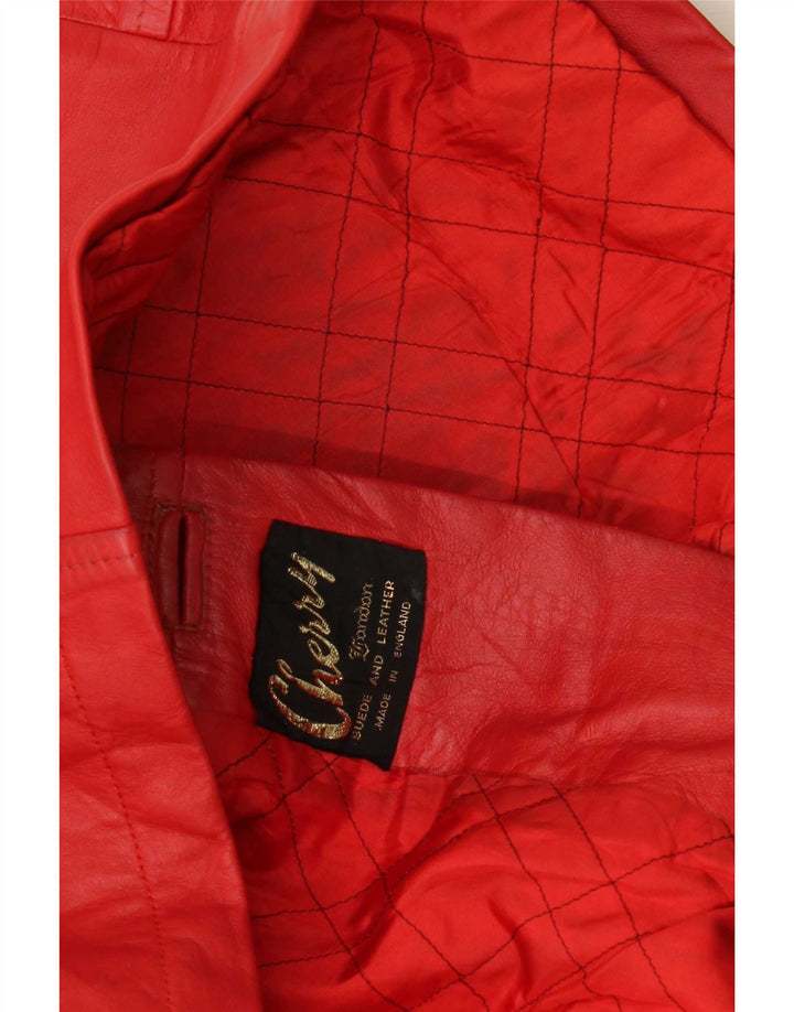 Giacca in pelle doppiopetto vintage da donna UK 14 rossa media