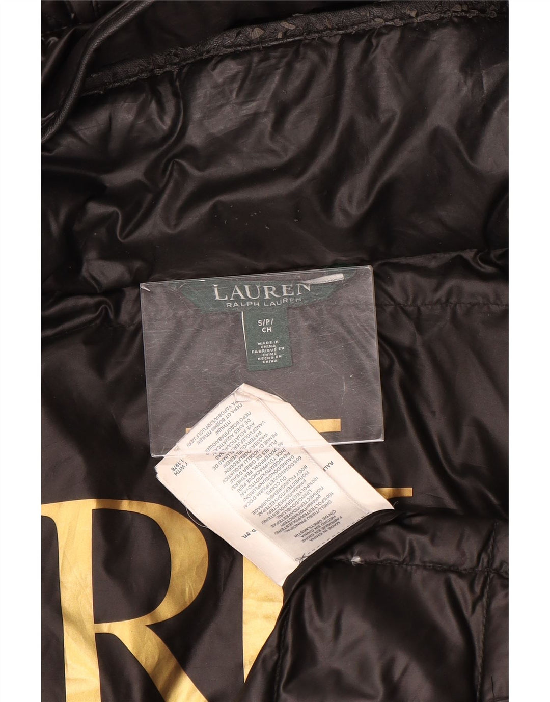 Giacca imbottita con cappuccio da donna Ralph Lauren UK 10 piccola in poliestere nero