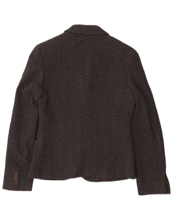 Giacca blazer a 3 bottoni da donna Max Mara UK 8 piccola lana Chevron marrone